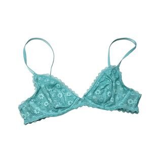 Victoria's Secret Teal Aqua Lace Lightly Lined Bralette Sz Medium Bra No Padding